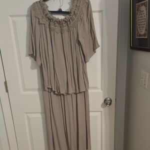 I.N. Studio Tan Knit Dress with Lace Accents